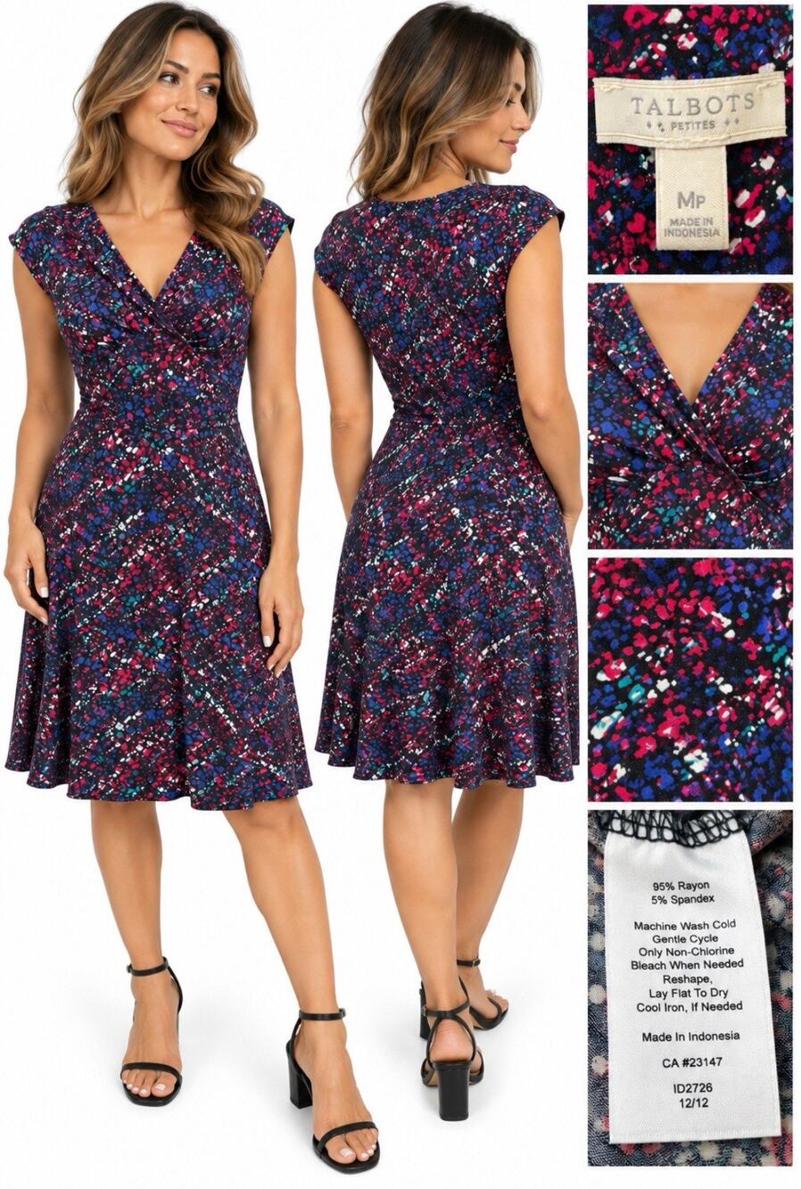 Dark Feminine Talbots Petites Dress Size MP Multicolor Abstract Surplice Office
